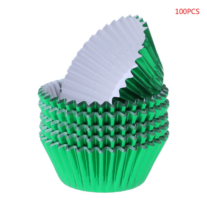 100PCS Paper Cupcake Cup Aluminium Foil Muffin Baking Cups Liners Cupcakes Case: green