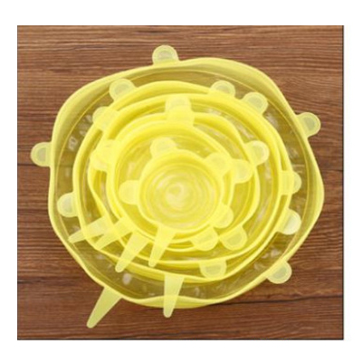 Couvercle scellé en plastique Silicone | 6 pièces, couvercle pour conservation des aliments de alimentaire, couvercle de cuisine, film extensible, couvercle peut être recyclé, outil ménager: Yellow