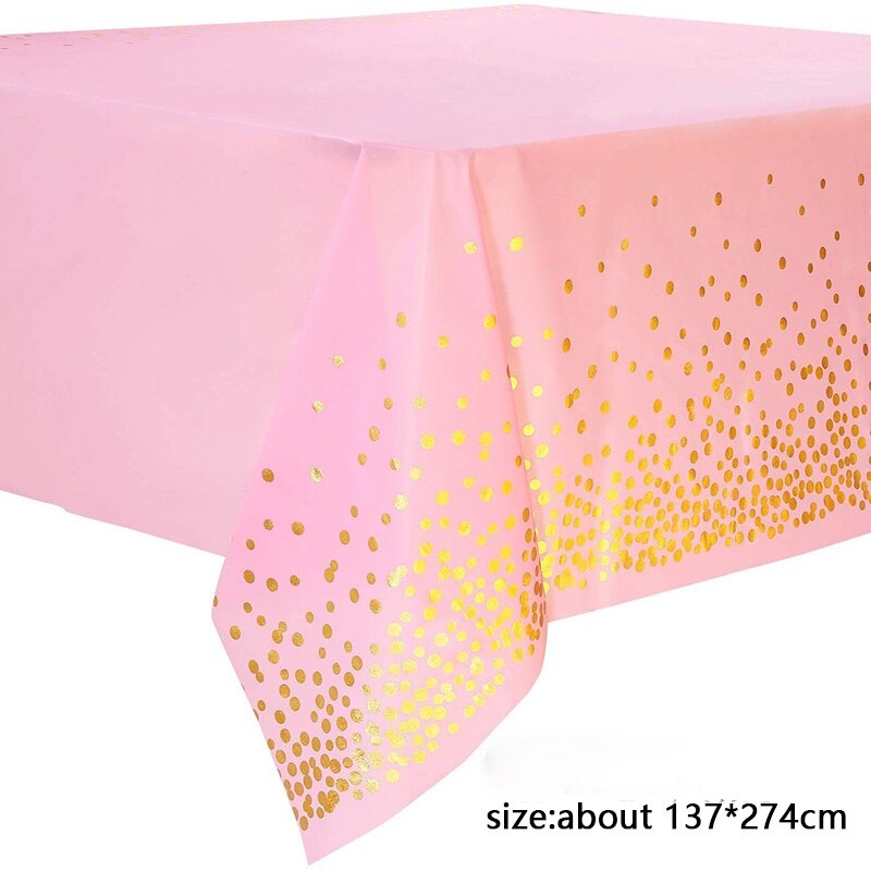 137*274Cm Plastic Rose Gold Dot Gilded Tafelkleed Verjaardag Feestartikelen Wegwerp Tafelkleed Cover Bruiloft Decoratie