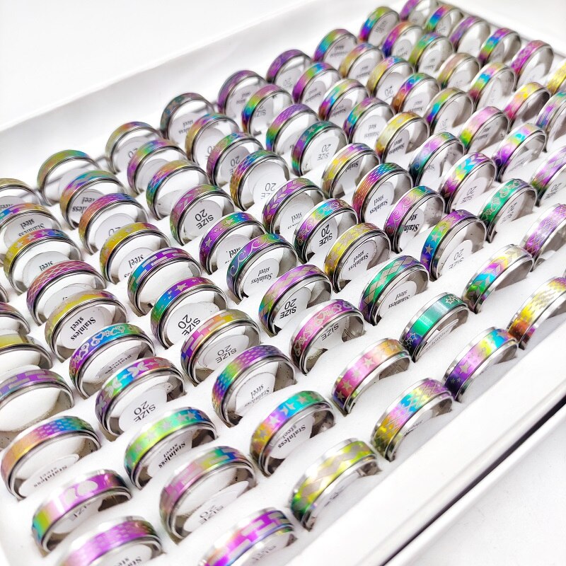 anelli donna anello uomo anelli uomo set anelli 20 pezzi / lotto di anelli rotanti a doppio strato in acciaio inossidabile multicolore per uomini e donne anelli di ansia da decompressione gioielli regali per feste: 4
