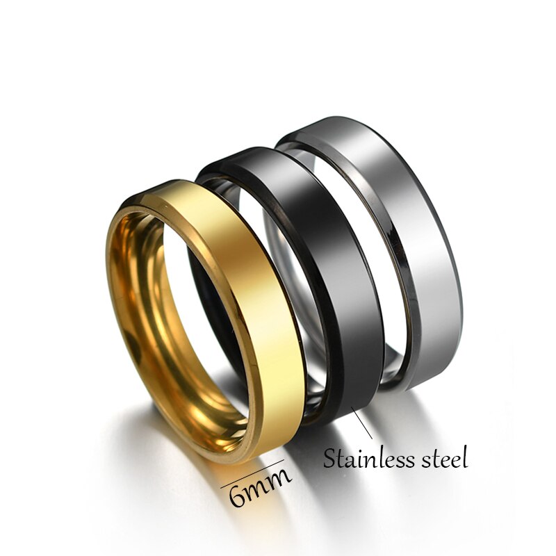 Letdiffery 6mm Einfache Edelstahl Männer Ring Gold Farbe Frauen Schmuck Größe 5-13