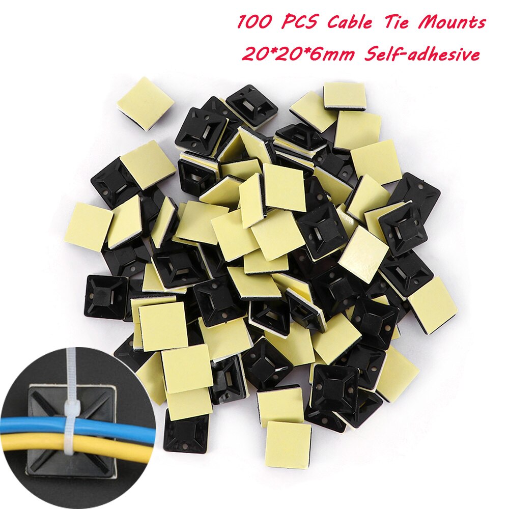 100 stk. sort lynlås båndkabelledning aftagelig selvklæbende vægholder kabelbeslagsklemme