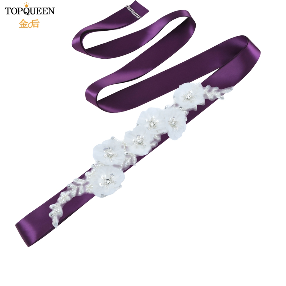 Topqueen Luxe Bruids Riem Applique Riem Met Bloem Bridal Accessoires Sash Vrouwen Witte Bloem Riemen Riem S249: Purple