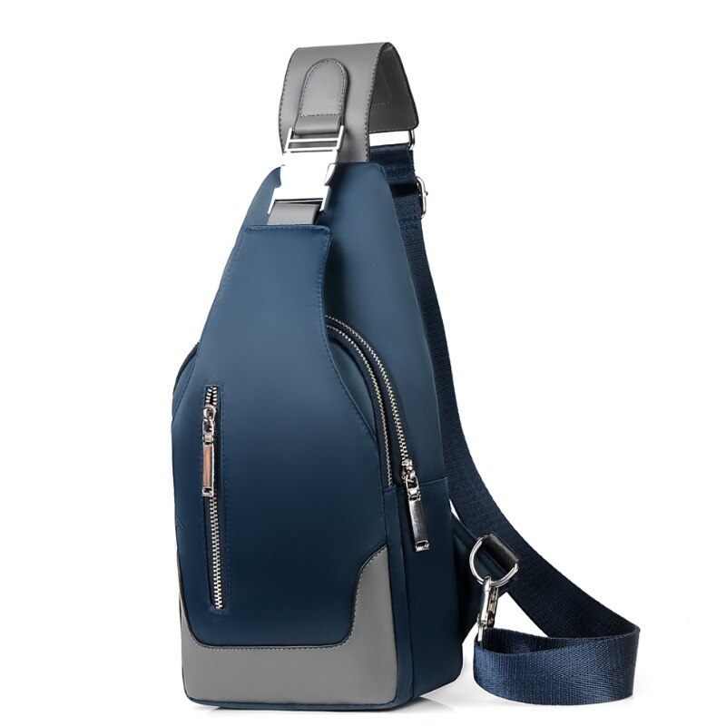Brand Chest Pack Men Casual Shoulder Crossbody Bag USB Charging Chest Bag Waterproof Oxford Travel Sling Bag Messenger Bag Male: Blue