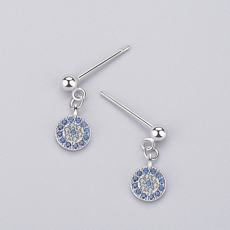 INZATT Real 925 Sterling Zilver Trendy Blauwe Ogen Zircon Blue Crystal Ronde Dangle Oorbellen voor Vrouwen Partij Fine Jewelry