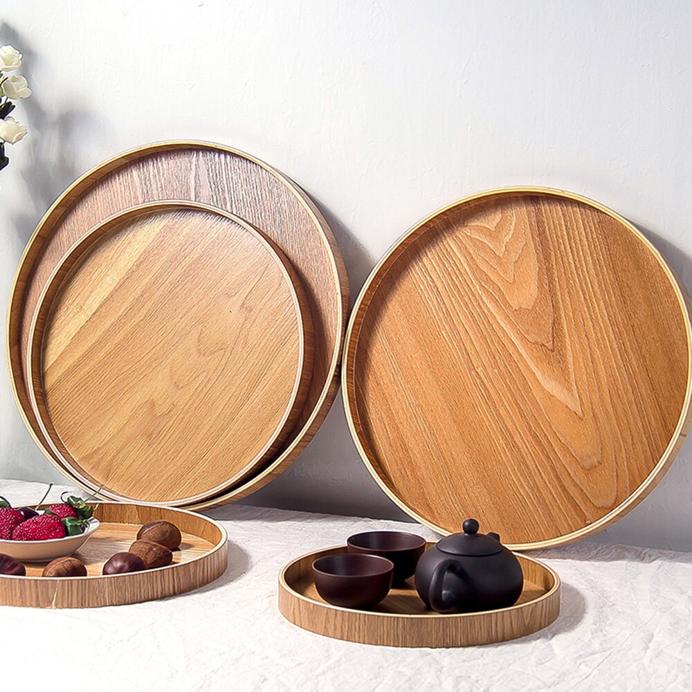 Plateau rond de Style japonais plaque de service alimentaire Snack en bois Deseert plaque de thé pour la maison (21CM)