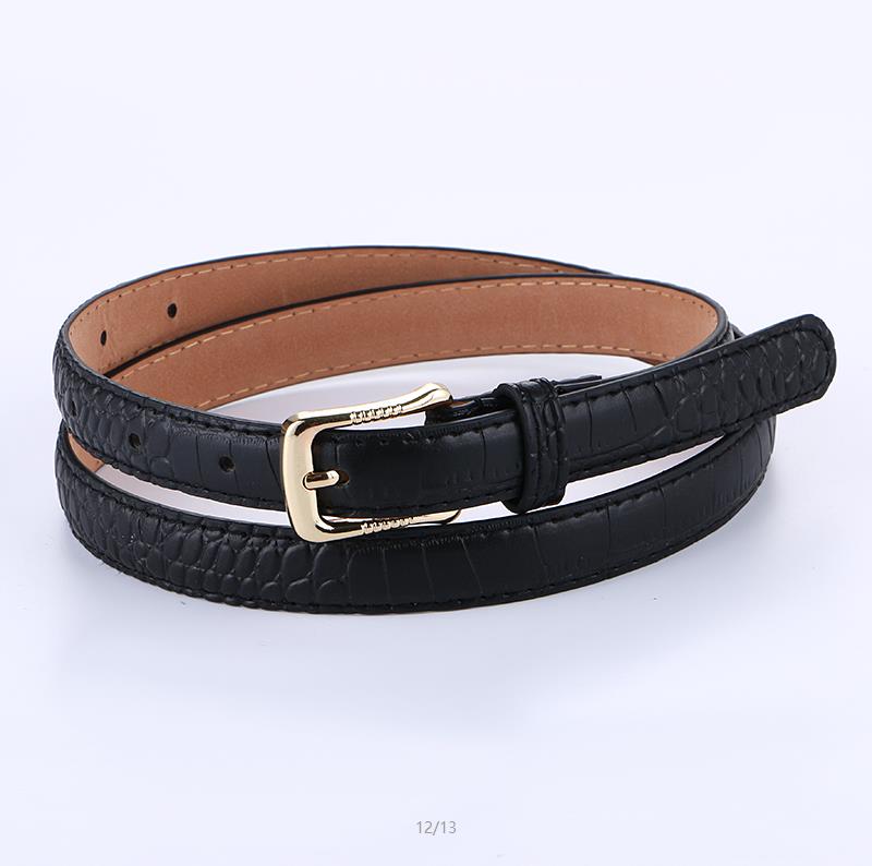 Bra kvinna pu läder skinny belt tunna midjeband remmar smala krokodil mönster bälten pin spänne bälte lady jean student: Svart färg