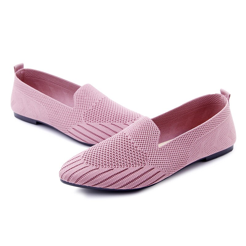 Moda lato kobiety mieszkania szpiczasty nosek komfort ślubne baleriny damskie obuwie damskie płaskie obuwie dzianinowe sandały Slip-on