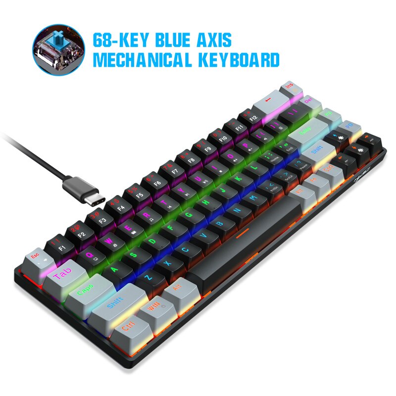 68-key mechanical gaming keyboard mini keyboard with multiple backlight modes, multiple key combination key