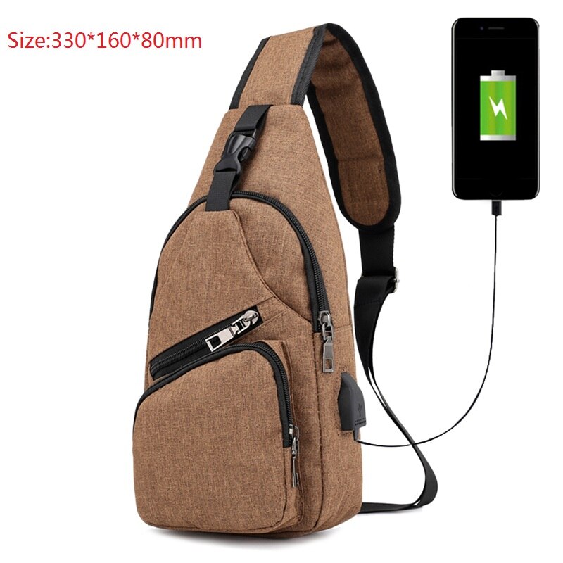 Male Leisure Sling Chest Pack Crossbody Bags for Men Messenger Canvas USB Charging Leather Men's Bags Handbag Shoulder Bags: brown