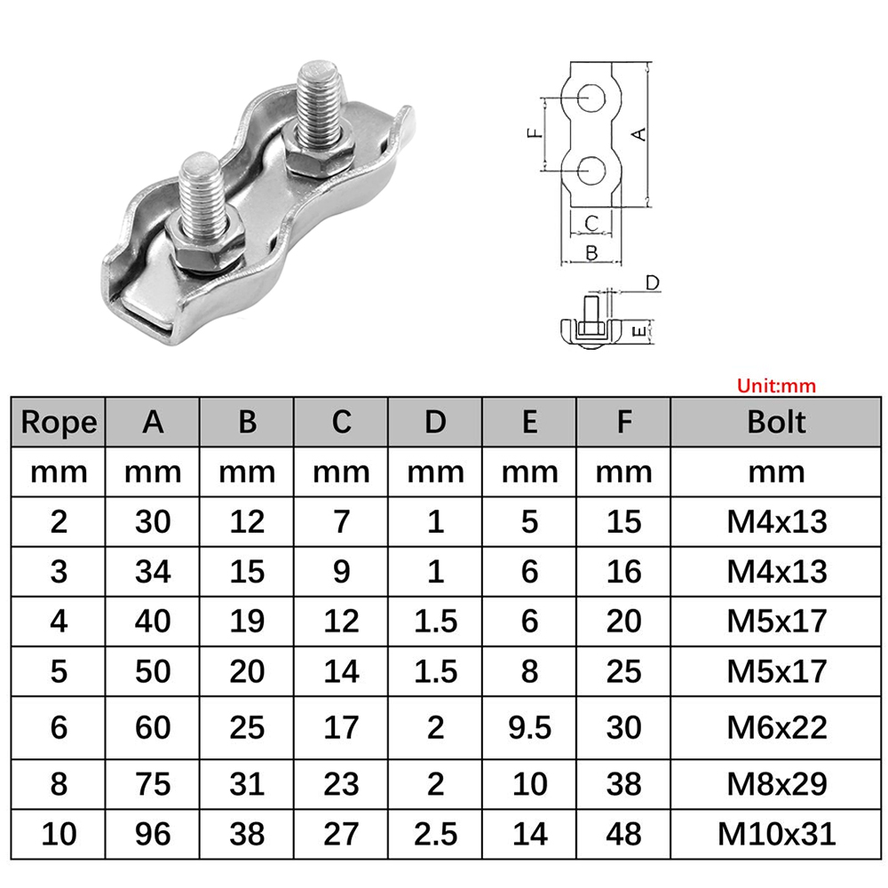 5/10 Uds M2-M8 Clip de perno de doble poste de acero inoxidable abrazadera de Cable de cuerda de alambre pinza de cuerda agarre Simple sujetador de Cable DIY
