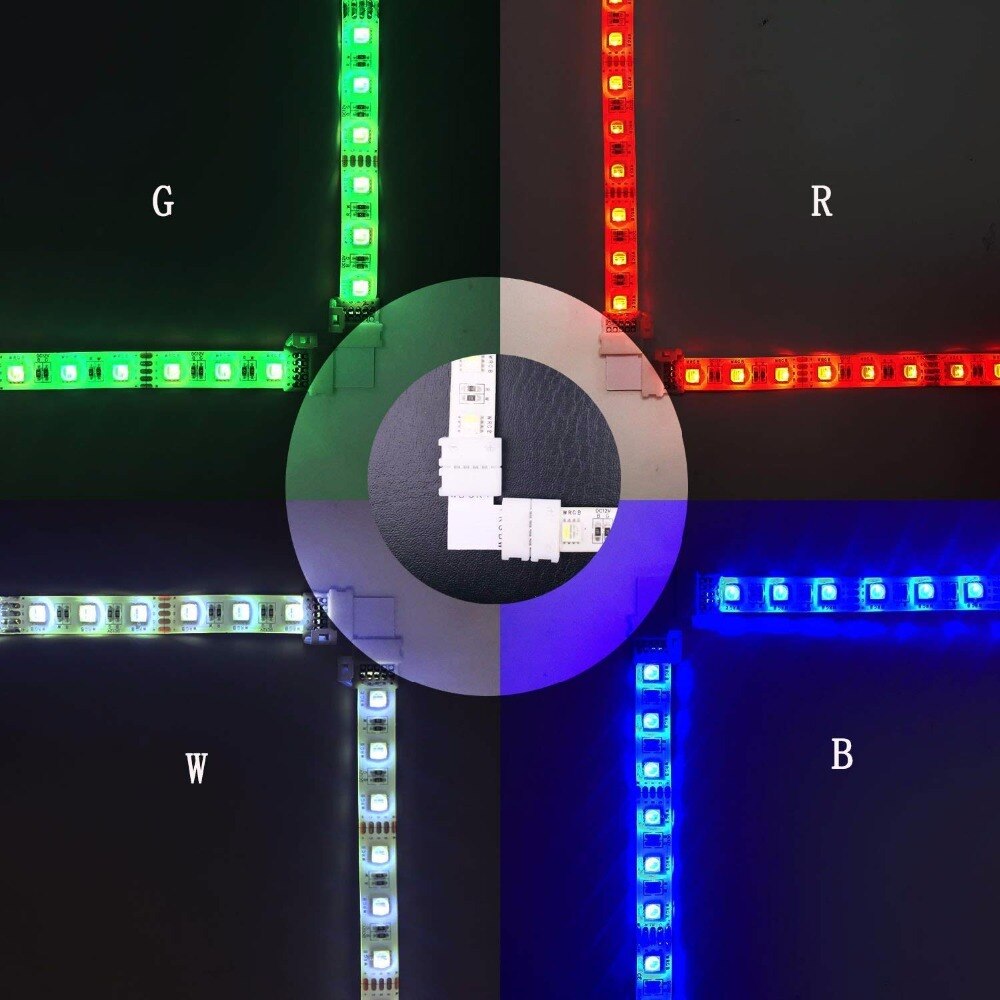 10x 10mm 5pin RGBW LED Strip Light Solderless L Shaped Corner Connector,5-Conductor RGBWW LED Ribbon Light Snap Down ST270
