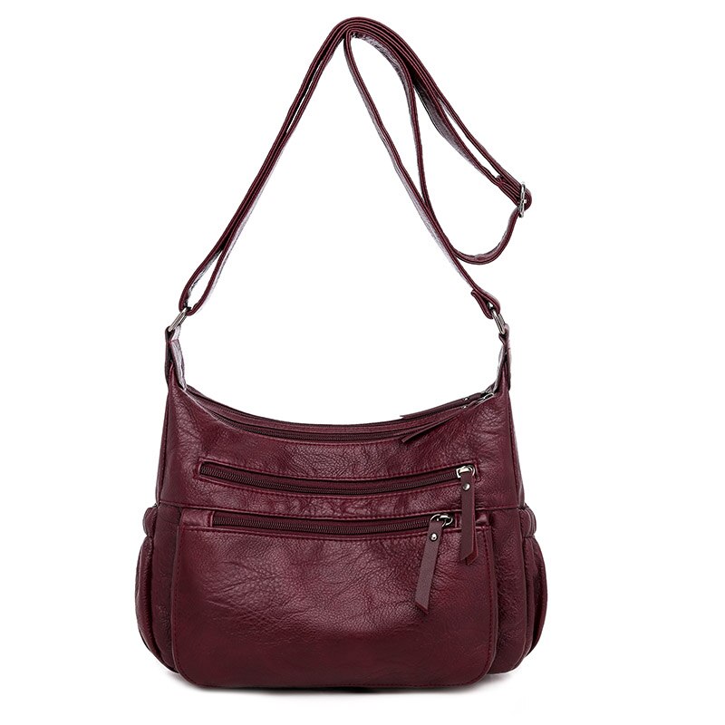 Women Bag Pu Leather Shoulder Bag Crossbody Bag for Girls Pockets Messenger Bag Soft Wine Female Purse