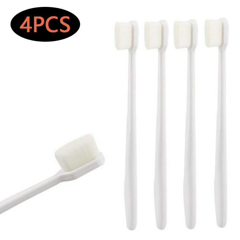 Ensemble de 4 brosses à dents Ultra-fines souples, millions de Nano soies, pour adulte, nettoyage en profondeur, Portable, voyage, soins buccaux: A04