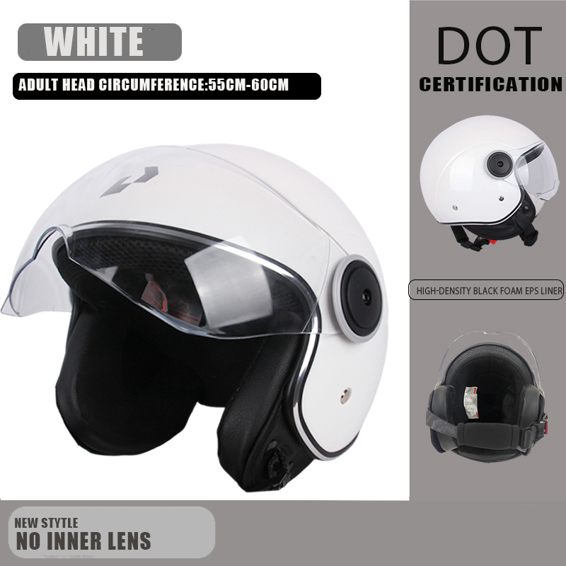 DOT-zertifizierter Vintage-Helm, offener Motorrad-Helm mit offenem Gesicht, Retro-3/4-Helm, Cruise Casco Casque Moto, Herren und Damen: WHITE