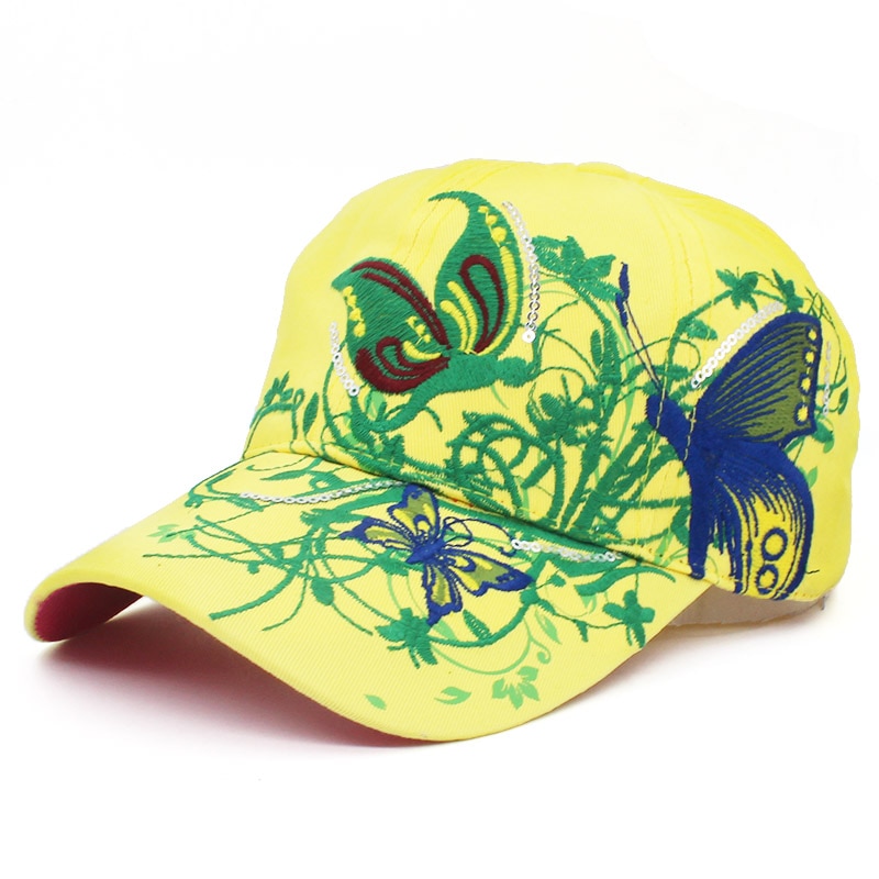 Lovingsha forår og sommer sommerfuglbroderi farverig blomst kvinders solskærmende baseball cap kvinder hip hop hat  b308