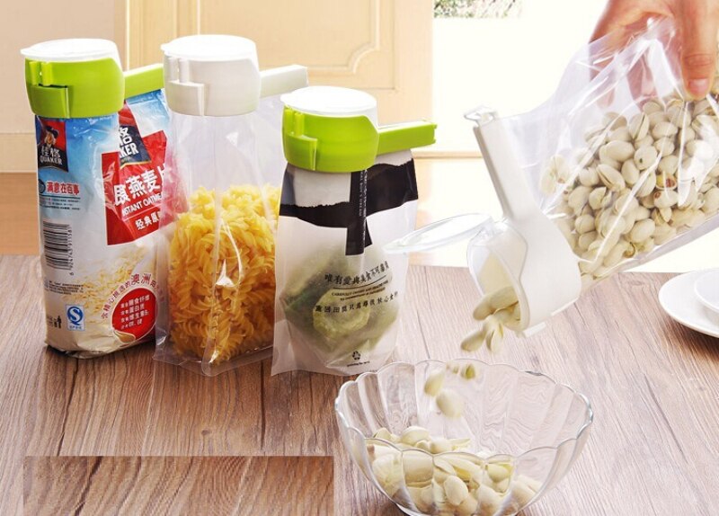 Clip de sellado de bocadillos pinza selladora para mantenimiento fresco de plástico auxiliar de ahorro de alimentos de viaje Gadgets de cocina sello verter bolsa de almacenamiento Clip