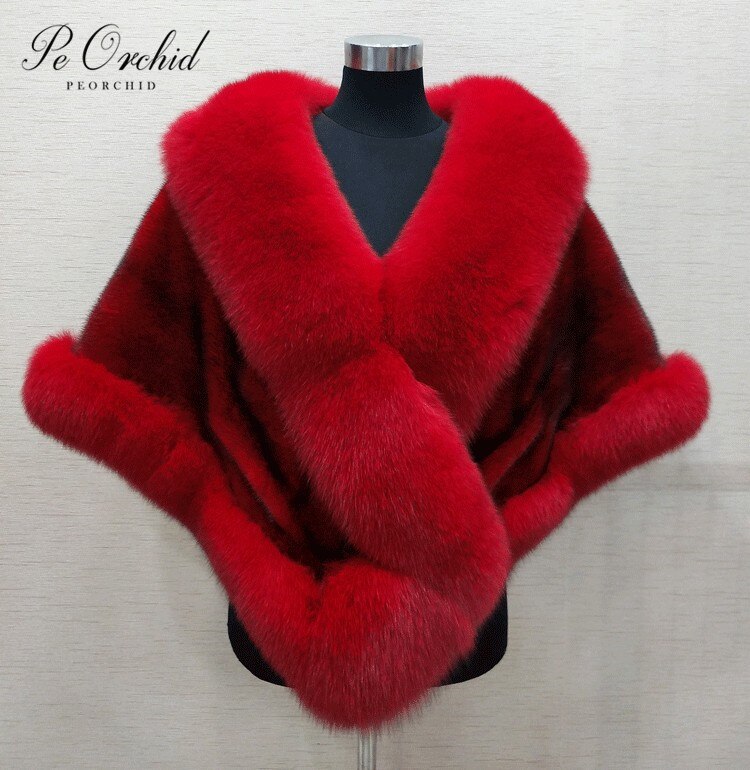 PEORCHID Royal Blue Faux Fur Bridal Bolero For Women Wrap Shrug Evening Party Bride Jackets Red/White Winter Wedding Cape