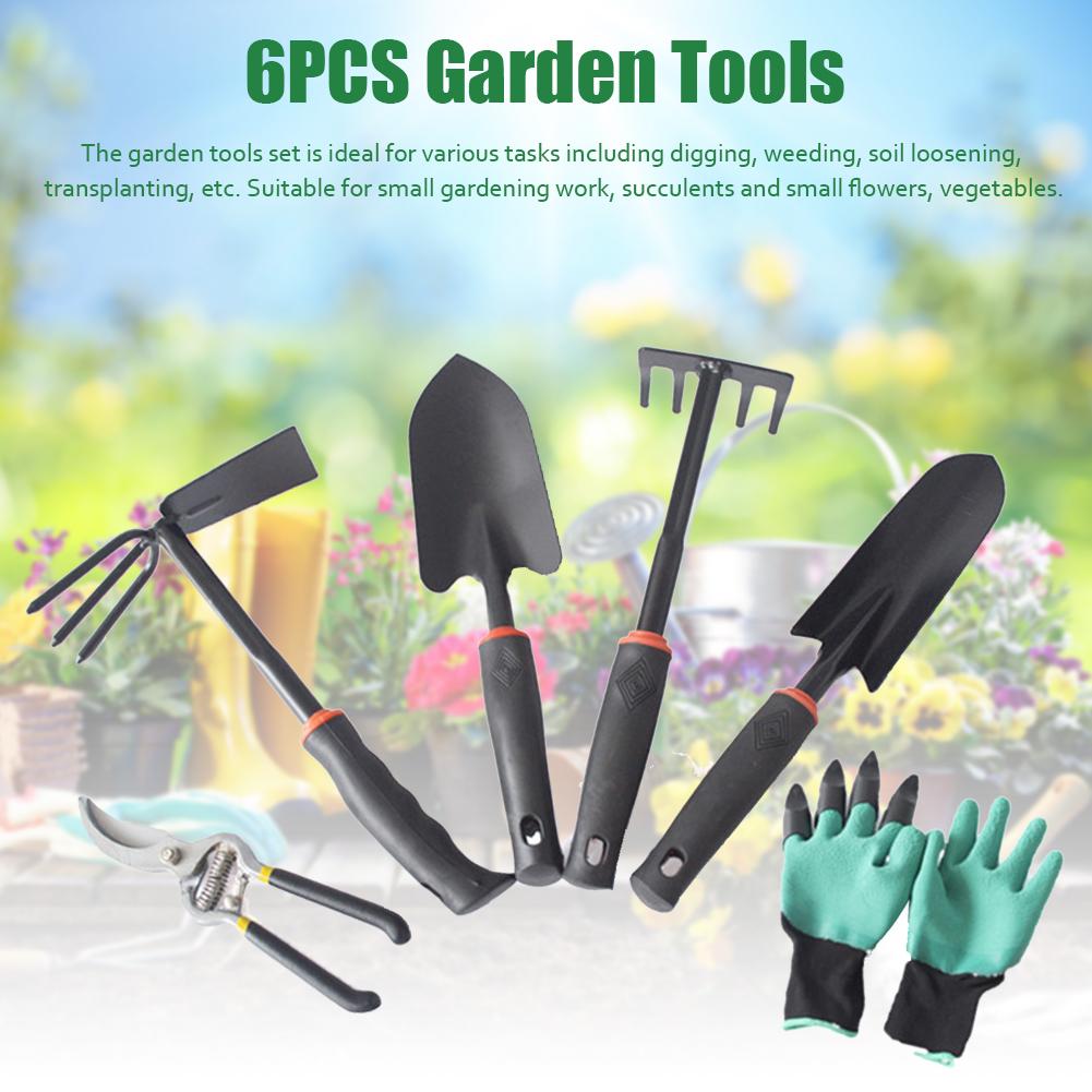 6PCS Garden Tool Sets Square Shovel 5-teeth Rake User-friendly Complete Gardening Tools Set