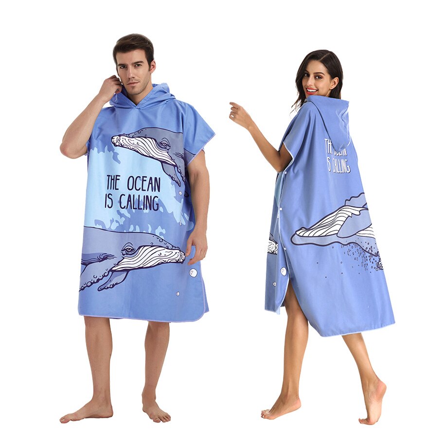 Microfiber Women Man Swimming Diving Bathrobe Cloak Printing Changing Robe Bath Towel Outdoor Hooded Beach Towel Poncho Towels: B