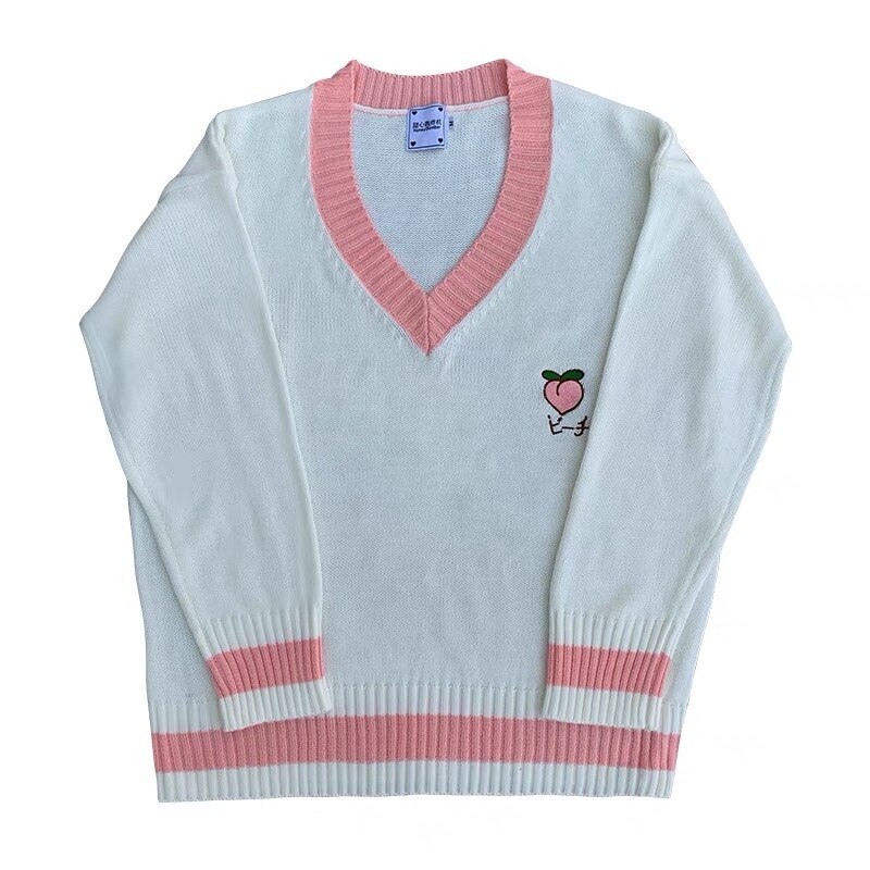 Sweater Vest Women Long Sleeve V-neck Kawaii Printed Solid Knitting Leisure Sweet Cute Students School Streetwear Clothing Women