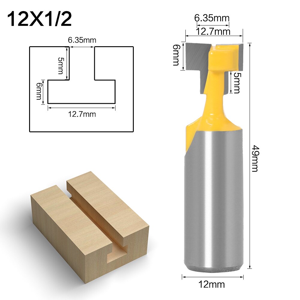 2pc12mm 1/2 Inch Schacht T-Slot Cutter Router Bit Set Key Hole Bits Hex Bolt T Slotting Frees voor Hout Houtbewerking Tool: 12X12.7