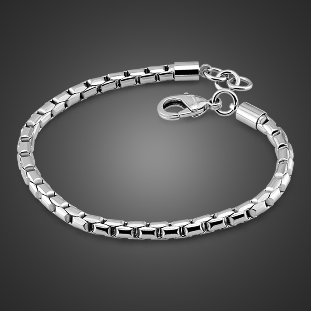 Echte 100% 925 Sterling Zilveren Box Ketting Armbanden Voor Jongens En Mannen Mode 5Mm 20Cm Snake Chain Punk stijl Manchet Sieraden Vrouw