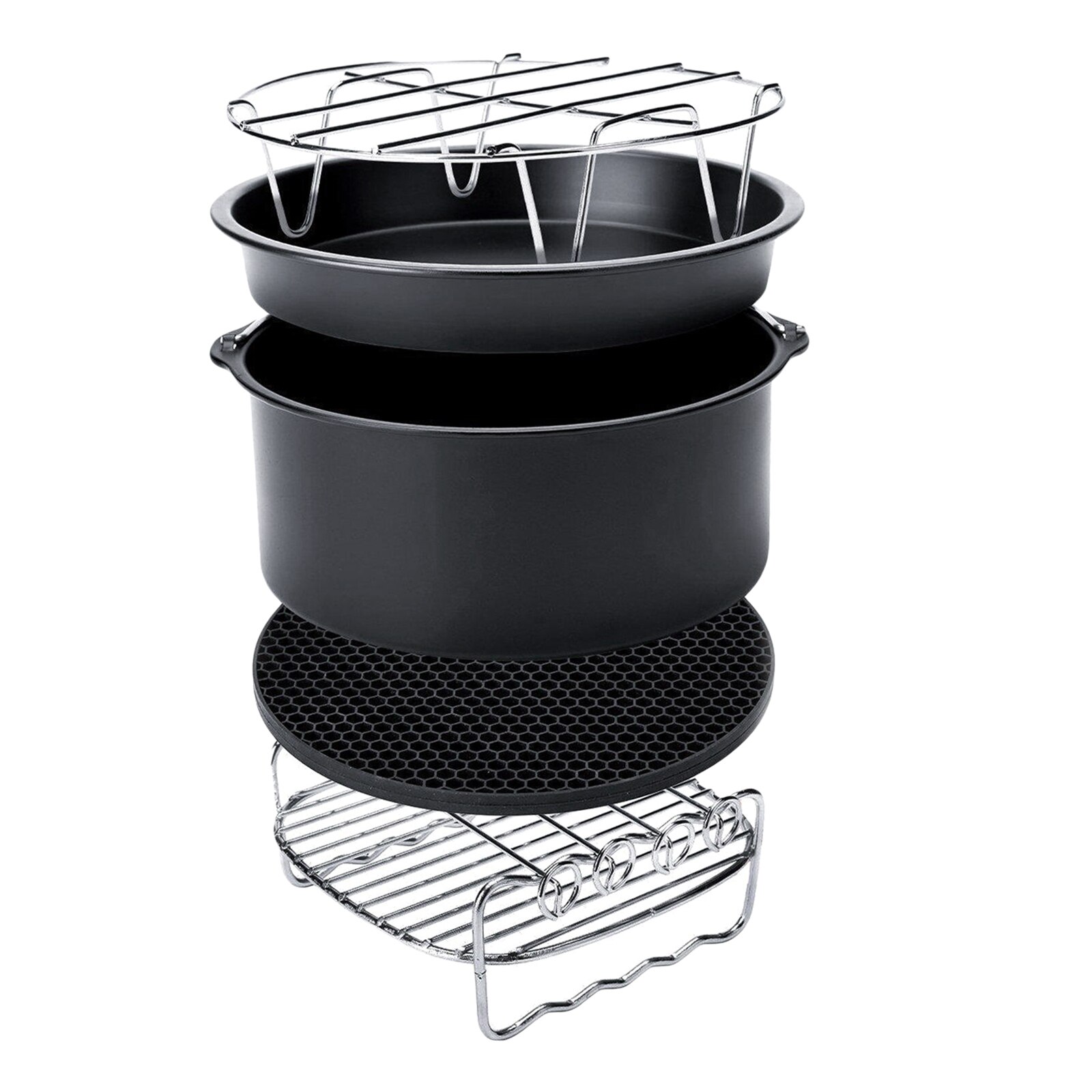 8Pcs Air Fryer Accessories Set Frying Cage Pan Rack Cake Barrel Fit for all Air Fryer 5.3, 5.8, 7, 8QT