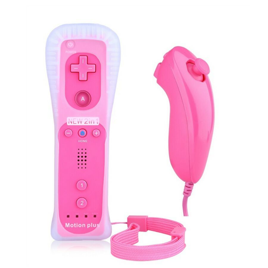 Libera la nave Built-in Motion Plus Remote Controller per Wii Gamepad Con Custodia in Silicone e Cinghia per wii comando: Left and right pink