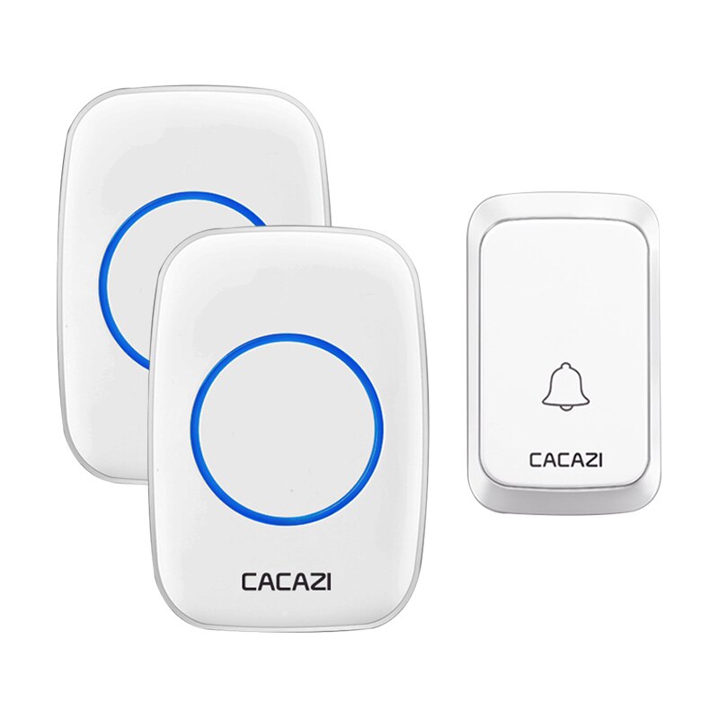 CACAZI Door Bells 1 2 Button 1 2 Receiver Waterproof Wireless Doorbell Light 300M Remote Cordless Call Bell 58 Chime White
