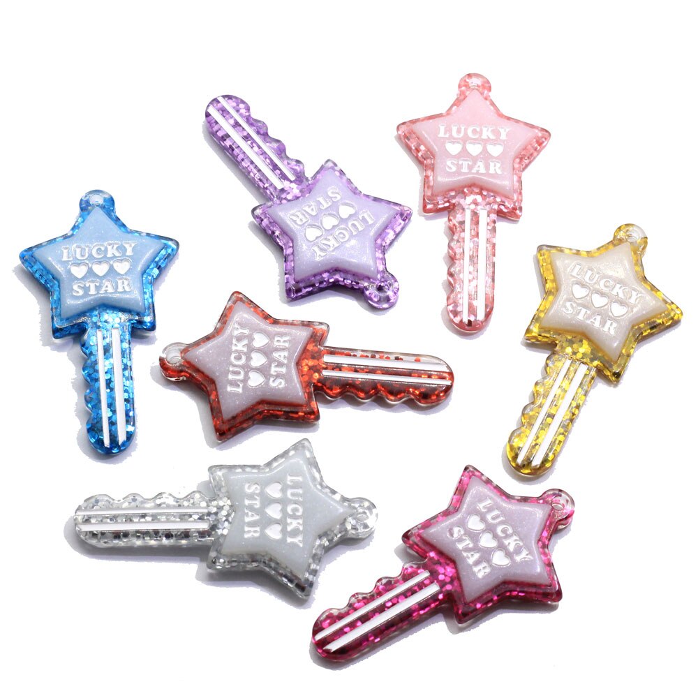 Cuentas de resina en forma de llave para llaveros de joyería, abalorios colgantes para funda de teléfono, Estrella Brillante, , 20/50 unidades: 50PCS / M