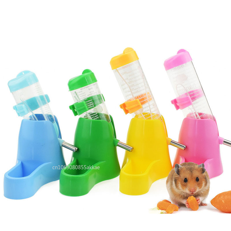 Botella de agua bebedero para hámster con soporte para animales pequeños, botellas de plástico para beber, botellas de agua, fuente de tubo con cabezal para beber