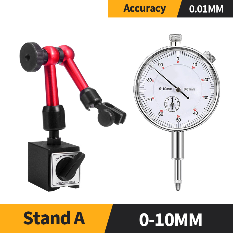Indicador de Dial de 0-10mm, Base de soporte magnético, soporte magnético para calibre de orificio de Dial, herramientas de medida, indicador de tipo hora, reloj comparador: Naranja