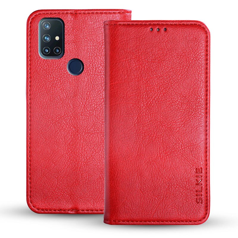 Funda de piel sintética para móvil, carcasa de lujo para Oneplus Nord N10, 5G, 6,49 pulgadas, Material de cubierta interior de TPU, sin imán: Red