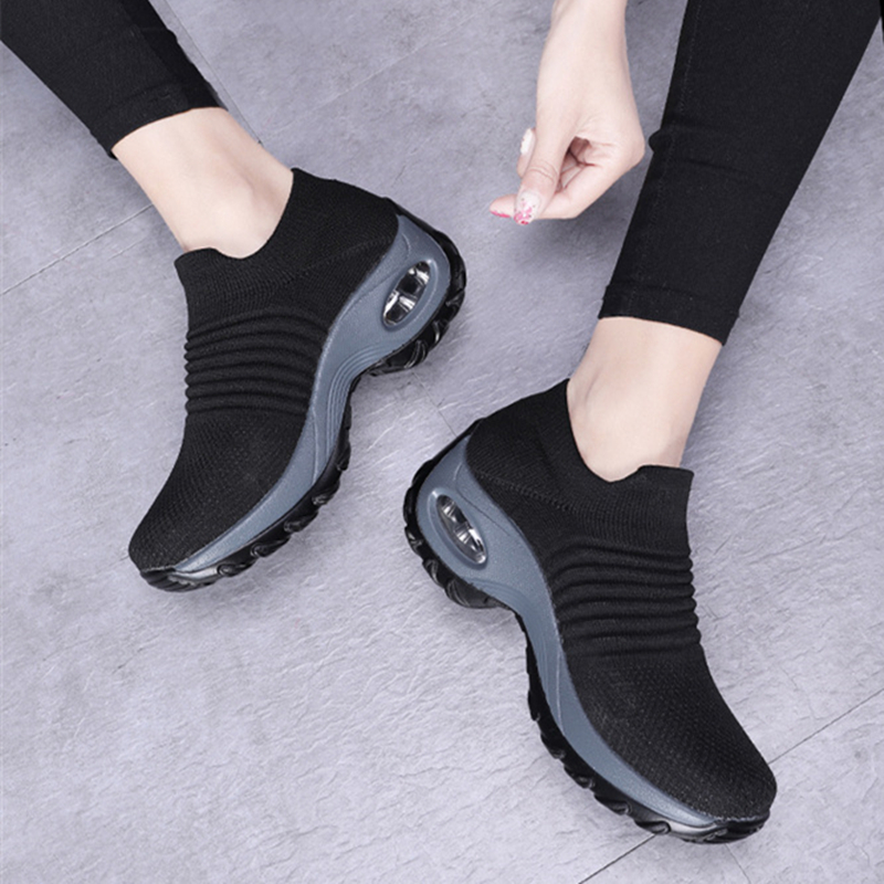 Women Sneakers Shoes Spring Flat Slip Sneakers For Women Breathable Mesh Sock Sports Running Shoes Platform Air Cushion Wedge
