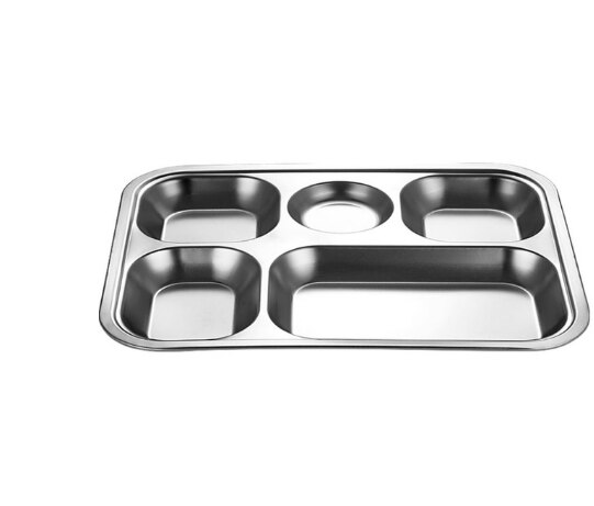 1pc Stainless Steel Divided Dinner Tray Lunch Container Food Plate for School Canteen 3/4 Section Fast Food Plate ZM811: 5 grids