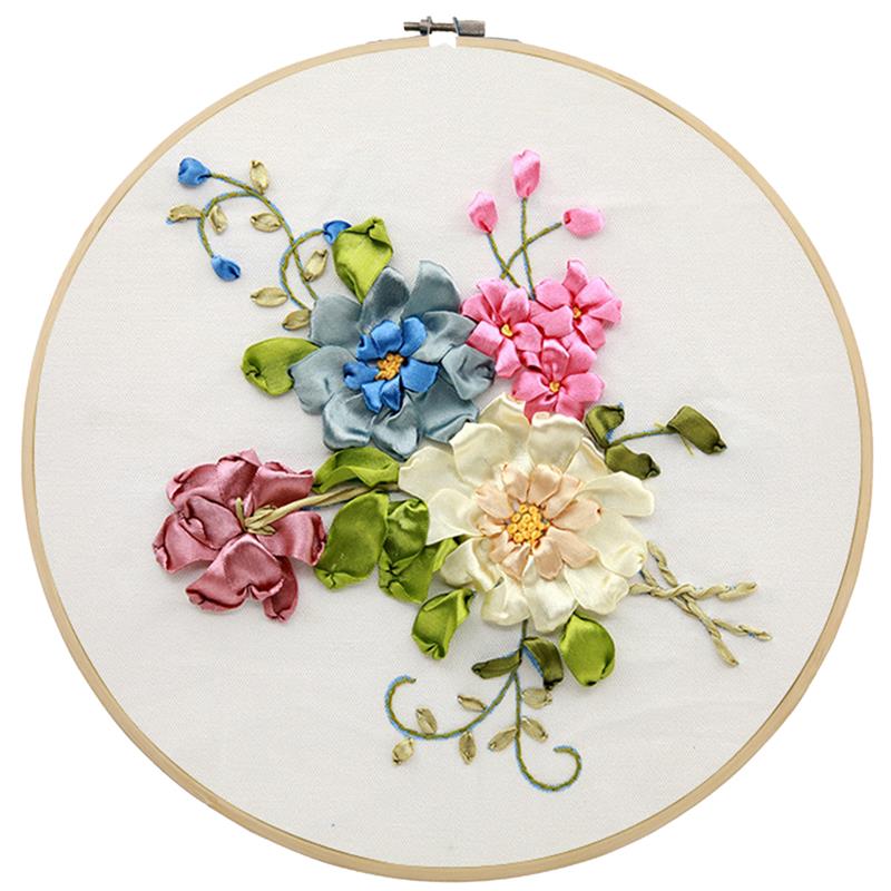 Embroidery Starter Kit DIY Floral Silk Ribbon Embroidery Kit Wall Decoration Flower Printed Pattern Embroidery Kits: 7