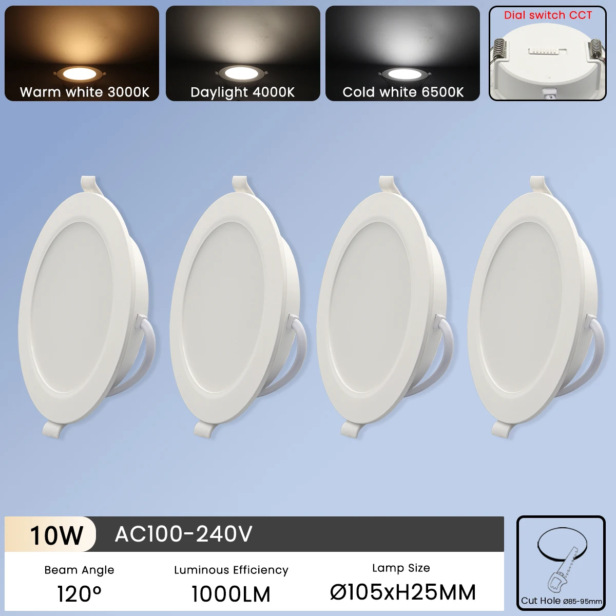 4 stuks draaischakelaar cct led downlight 100-240v 3000k 4000k 6500k plafondlamp 6w-24w inbouw ronde paneellamp binnenverlichting: Natuurlijk licht