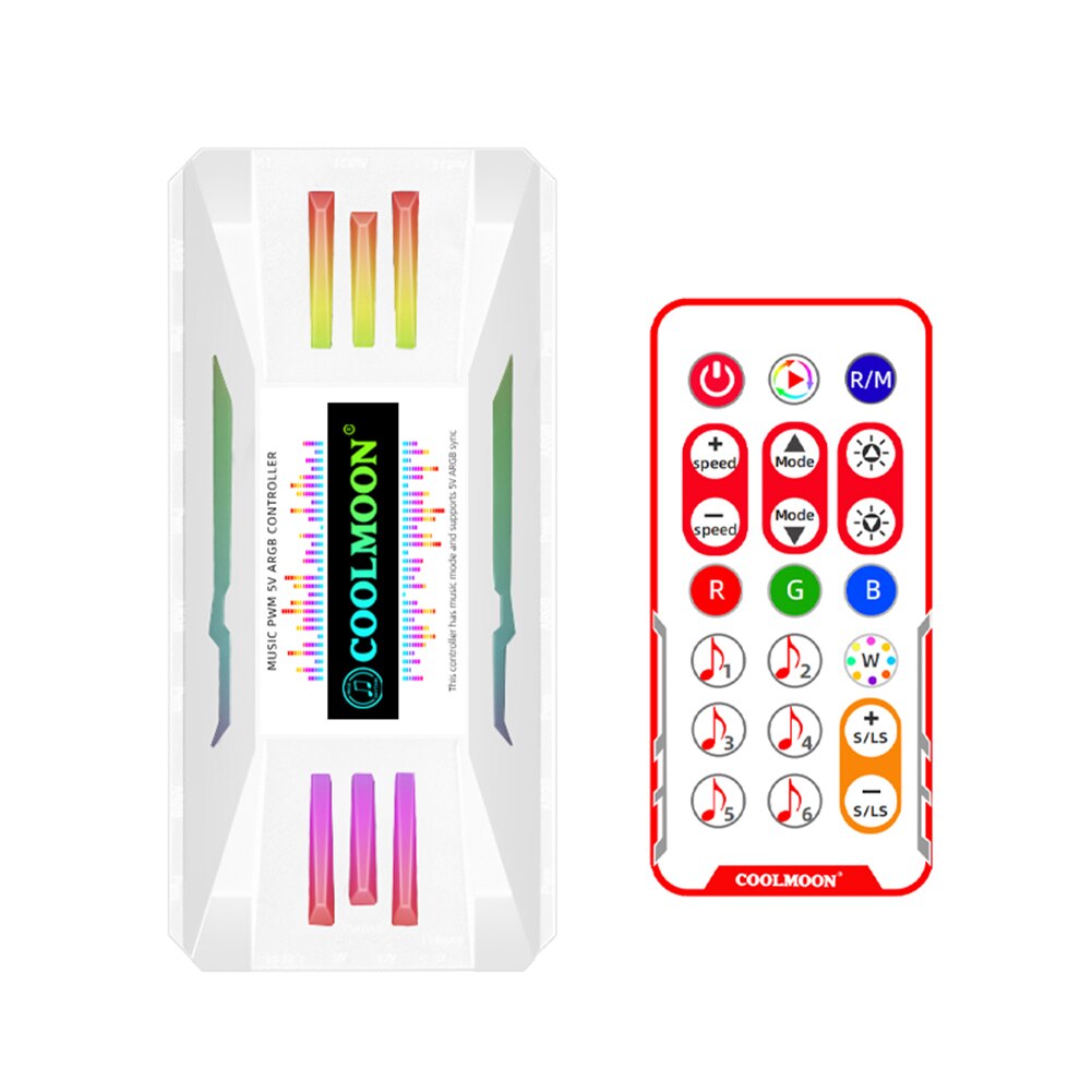 COOLMOON ARGB Remote Control 4Pin PWM 5V 3Pin Synchronization Wireless Controller for PC Case Cooling Fan Light Bar CPU Cooler: 4in1 white