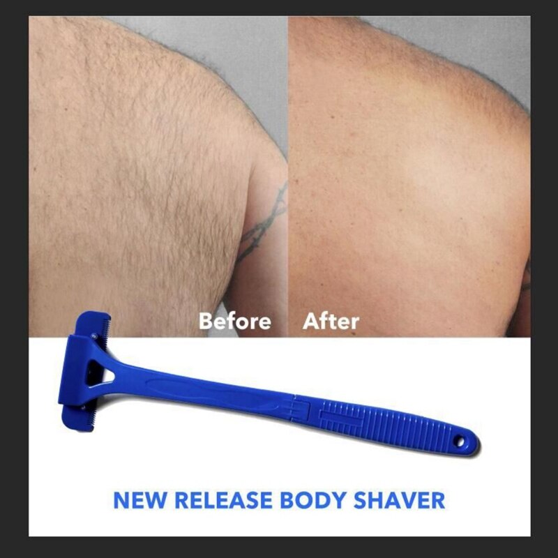 Men's Blue Shaver Foldable Plastic Back Hair Razor Pain-Free Back Body Hair Shaver With 5 Blades R1