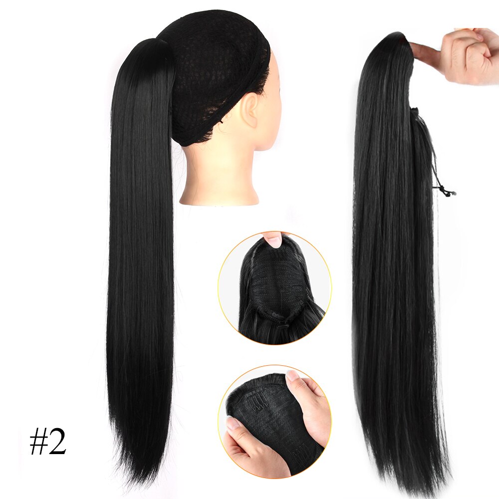 Straight Ponytail Synthtic Hair Extension Natural Color Drawstring Ponytail Soft Hair Bun Chignon Clip in Hair Tail For Women: 2