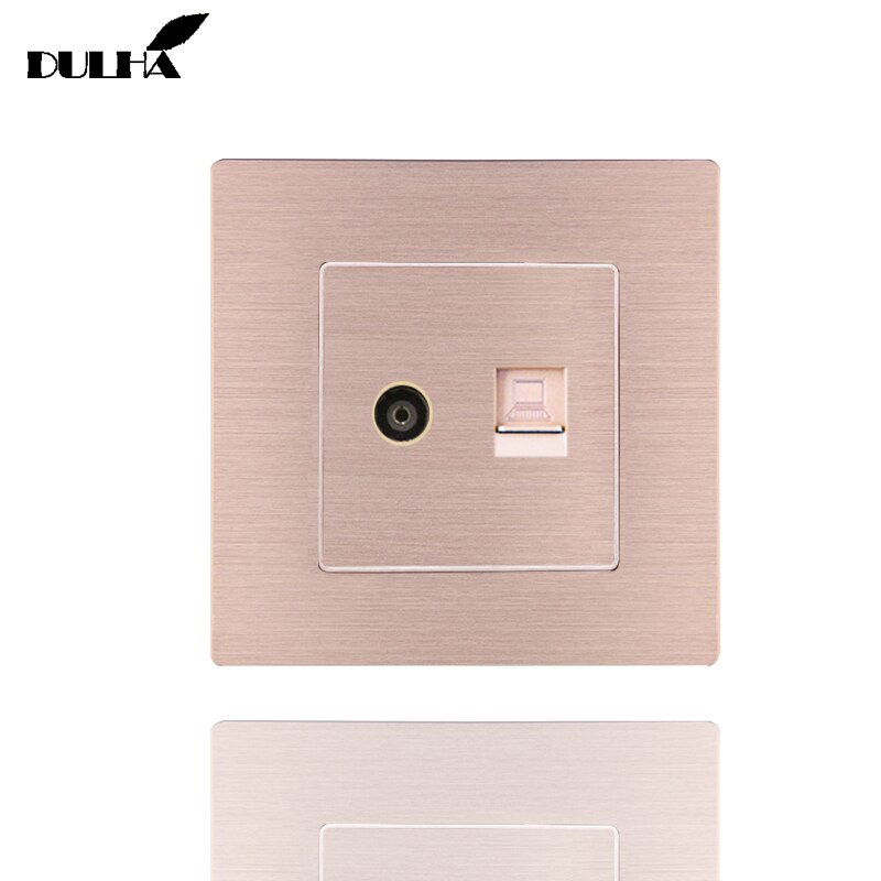 Computer Ethernet & Television Wall Socket Satin Metal Panel Electric RJ45 Data Internet Network + TV Aerial Jack Coaxial Outlet