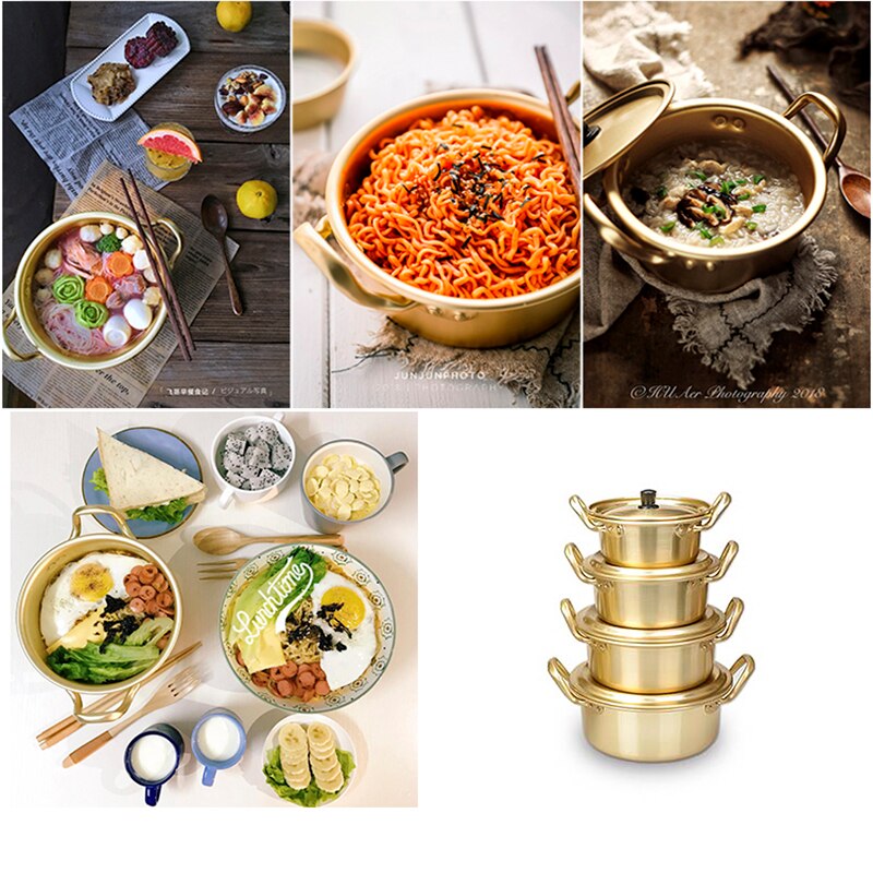 Olla dorada para Fideos, tallarines coreanos para Ramen, olla de sopa de aluminio con tapa, fideos, leche, huevo, sopa, herramientas de cocina, olla rápida✈✈✈✈✈