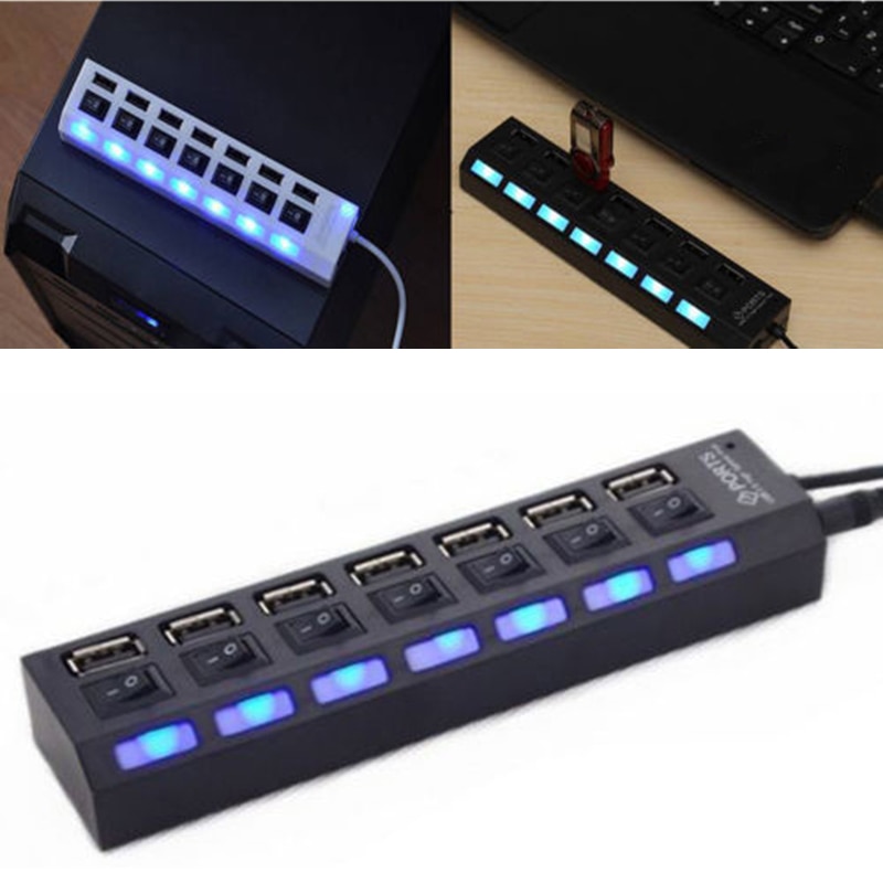 7 bærer usb lader høyhastighets usb 2.0 480 mbps hub med bryter bærbar usb splitter periferiutstyr tilbehør til datamaskin tslm 1