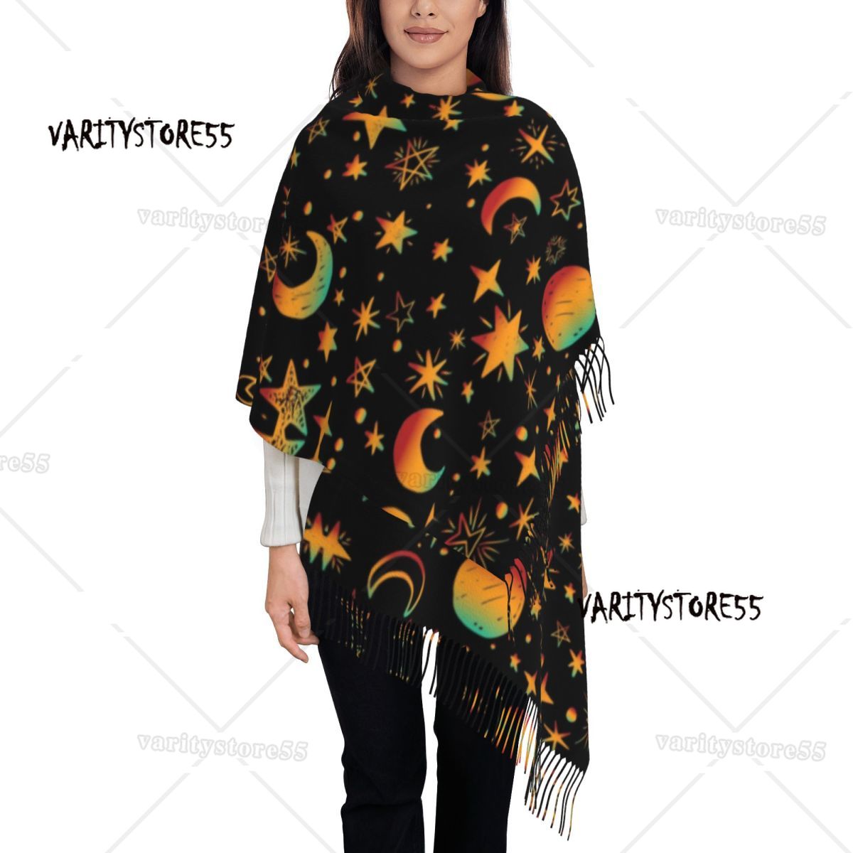 Brugerdefineret galakse stjernehimmel rum astronaut kvasttørklæde kvinder blødt sjal wrap dame vintertørklæder: Orange