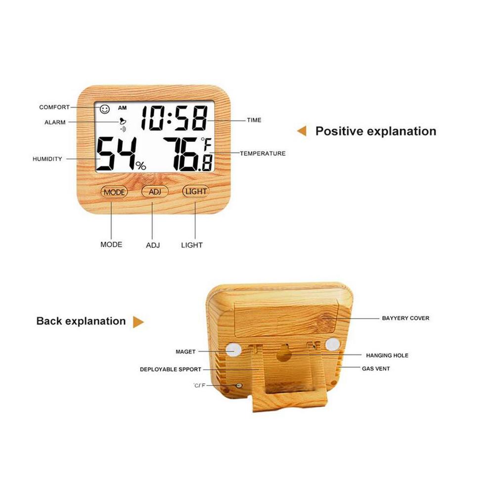 Electronic Digital Temperature Humidity Meter Small Home Indoor High-Precision Backlight Wooden Grain Thermometer Hygrometer #CO