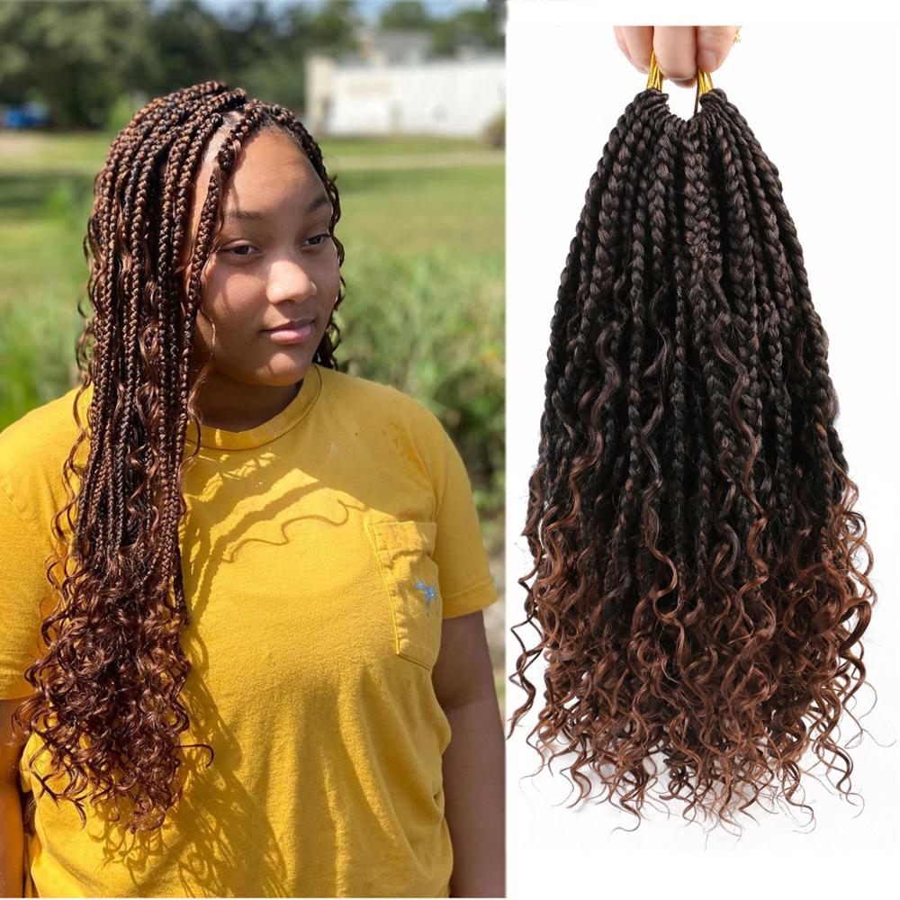 Crochet Box Braids Curly Ends 14 Inch Bohemian Box Braids Crochet Hair for Black Women 3X Crochet Braid Hair Extensions: T1B/30 / 3Pcs/Lot