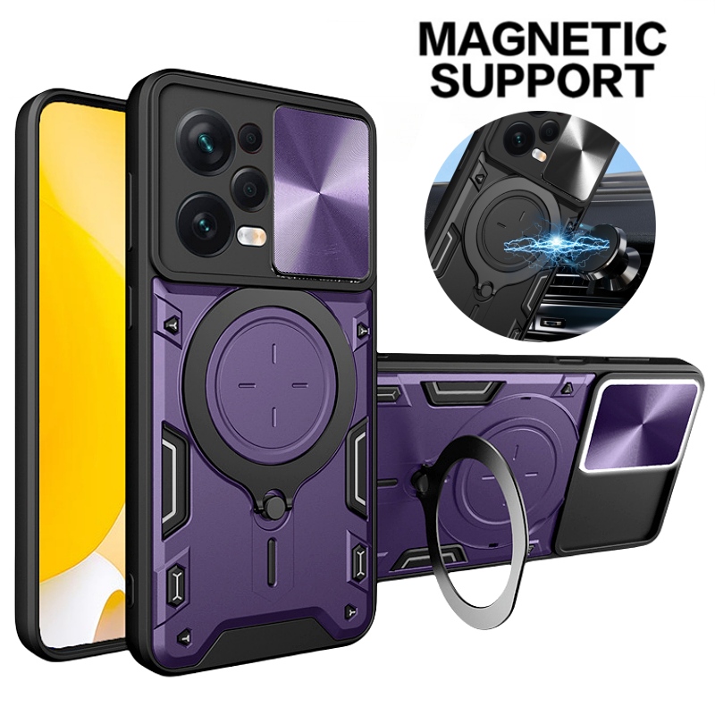 Pansercover til xiaomi redmi note 12 pro 5g , beskyttelsesring, bagcover med stativ og slide-linse til redmi note 12 pro plus 12 pro 12s 12c