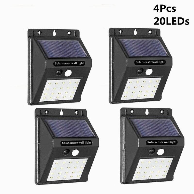Solar Led Light Outdoor Lamp Pir Motion Sensor Led Wandlampen Schans Waterdicht Solar Voor Tuin Straat Lamp Outdoor Verlichting: 4Pcs 20Leds