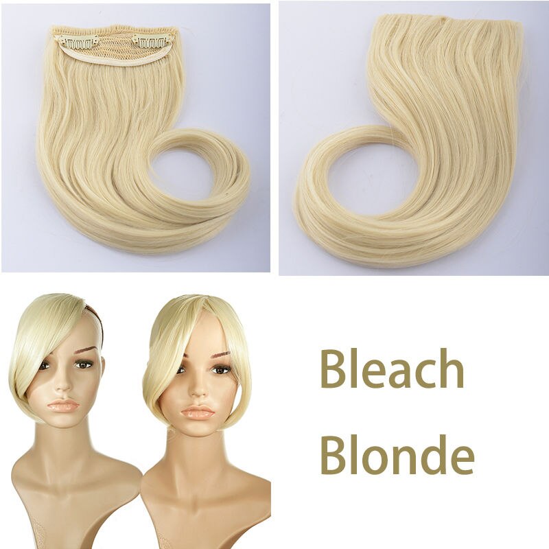 S-noilite-Extensión de cabello con flequillo para mujer, pieza de cabello Natural de sintética, largo, con Clip en el frente, flequillo lateral: bleach blonde